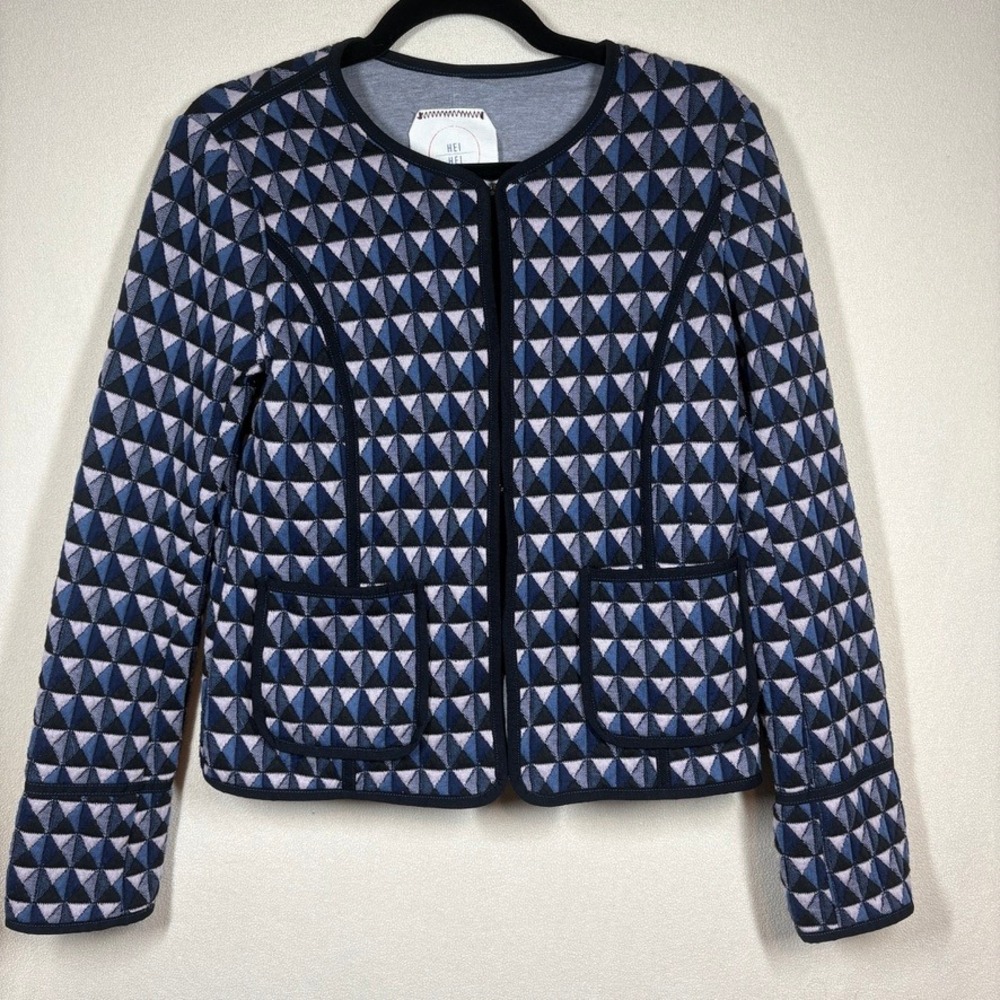 Hei Hei Anthropologie Quilted Vala Knit Blazer Jacket S Blue Prep Grandma Chic - Picture 1 of 8